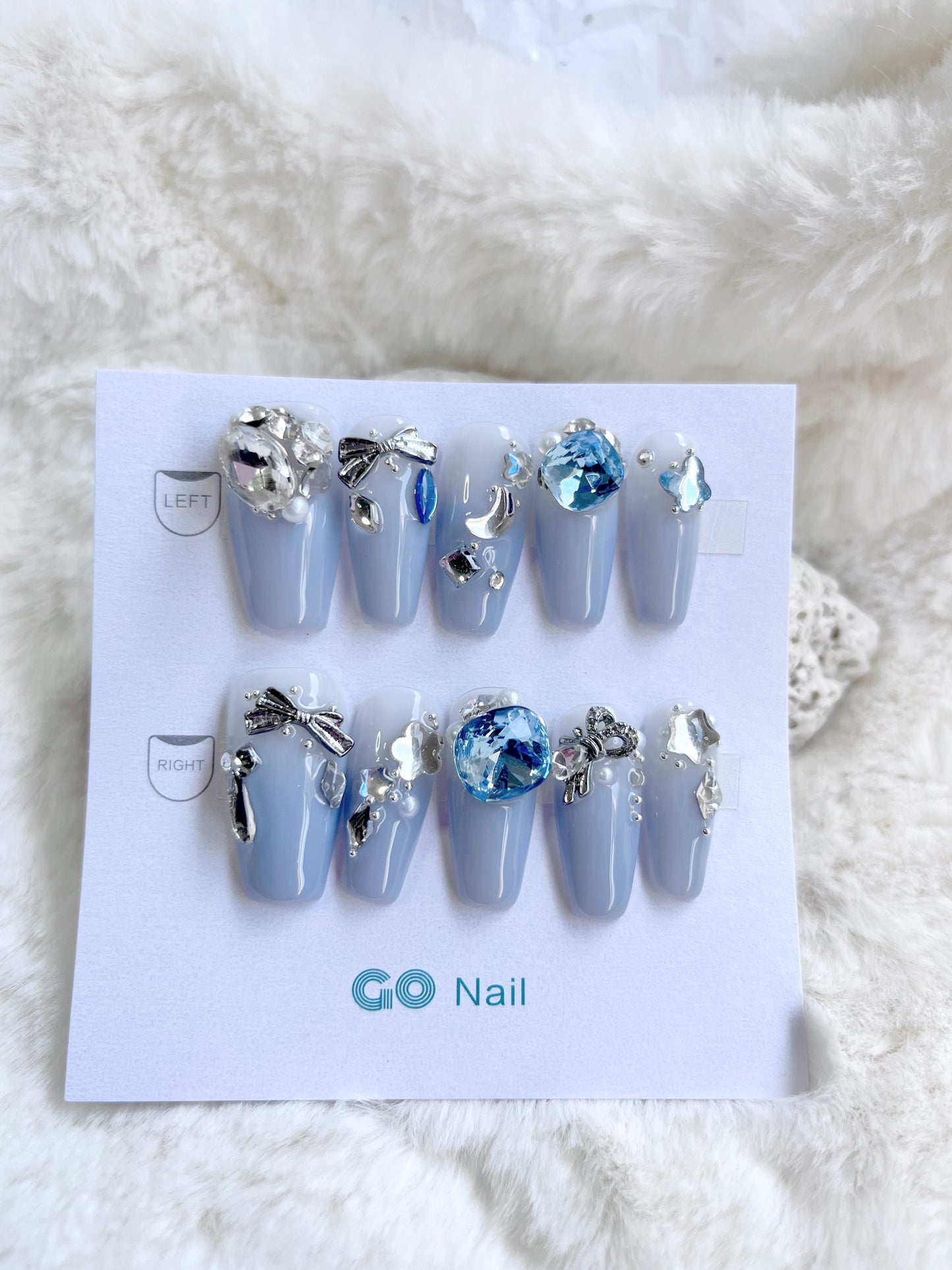 Blue square crystal  press on nails