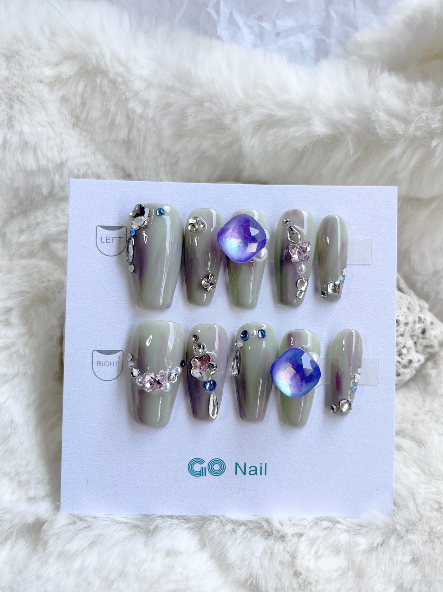 Taro crystal press on nails